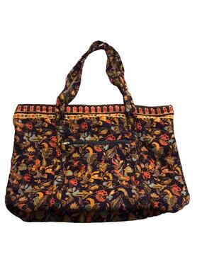 Navy Blue Print Quilted Purse Fully Lined Zipper Closure Cottagecore Boho